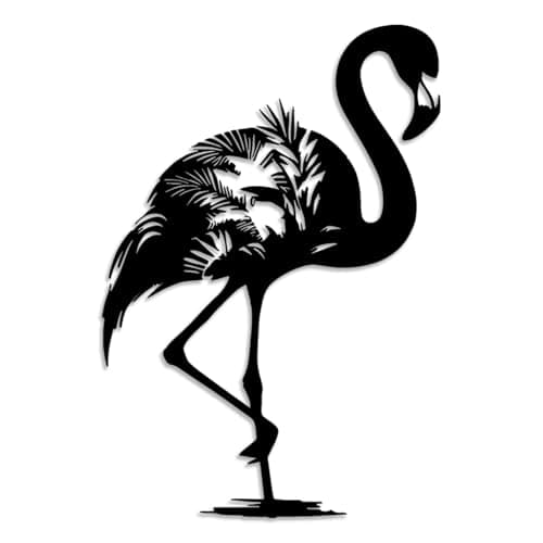 Image of LIYOUYA Flamingo Metal Wall Decor - Animal Room Decor Black Wall Art Home Decor for Living Room, Bedroom, Dining Room (Black)