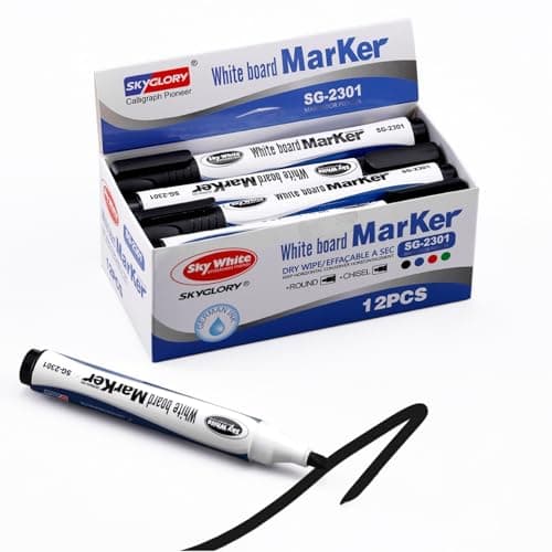Image of SKYGLORY 12 Black Chisel Tip Whiteboard Pens - Erasable Whiteboard Markers, Premium White Board Marker for Office Presentations (Black)