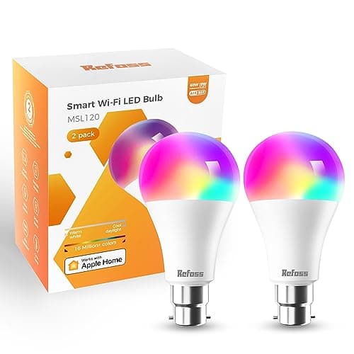 Image of Refoss Smart Bulb Alexa Light Bulb B22 Works with Apple HomeKit, Alexa, Google Home, Siri with Colour Changing Light, Dimmable Warm White WiFi Bulb 9W (60W Equivalent) 810LM 2 Packs