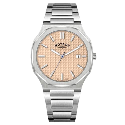 Image of Rotary Men's Heritage Champagne Octagonal Stainless Steel Bracelet Watch