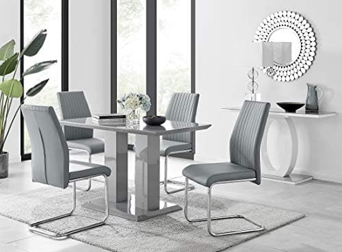 Image of Furniturebox UK Imperia 4 Modern Grey High Gloss Dining Table and 4 Stylish Contemporary Lorenzo Dining Chairs Set (Dining Table + 4 Elephant Grey Lorenzo Chairs)