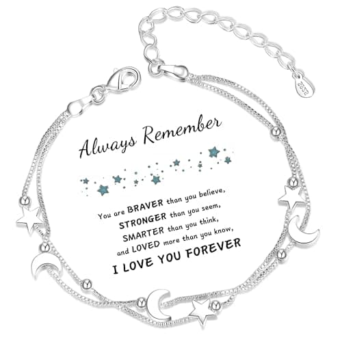 Image of Senteria Silver Bracelet for Women 925 Sterling Silver Moon Star Bracelet Layered Silver Bracelets Adjustable Friendship Bracelets Charm Bracelets for Womens