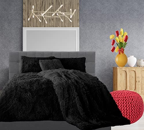 Image of Comfort Collections Teddy Cuddles Fleece Duvet Quilt Cover Hug & Snug Bedding Set With Matching Pillowcase Warm and Cosy Charcoal Bedding Set King 230cm x 220cm Approximately.