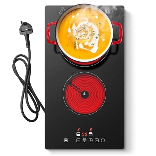 Image of KICHPOWER Ceramic Hob 2 Zones, Electric Plug in Hob 30cm 2 Burners, 2800W, 9 Power Levels, 1-99 min Timer, Residual Heat Indicator, Child Safety Lock, Compatible with All Pans & Pots