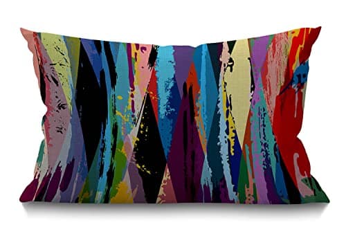 Image of BGBDEIA Stripes Cushion Cover 30 x 50 cm Expressionist Art Work Rainbow Lines Splashes Graffiti Rectangle Pillow Cases Home Decorative Cotton Linen Throw Pillow Cover for Bed Sofa 12x20 Inch