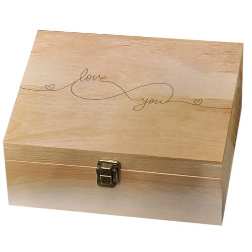 Image of arricraft 1 Pcs Wooden Keepsake Box, 24.5x19.5x10.3cm Infinite Love Memory Wooden Love You Storage Decorative Box with Lids for Party Festival Gift Wedding Christmas Birthday Photos Letters Holding