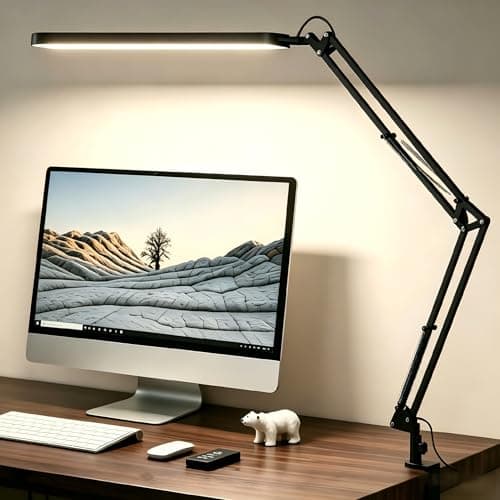Image of SKYLEO Desk Lamp - LED Desk Light - 5 Color Modes X 11 Brightness Levels - Adjustable Swing Arm - Timmer & Memory Function - 12W Study Lamp - Black