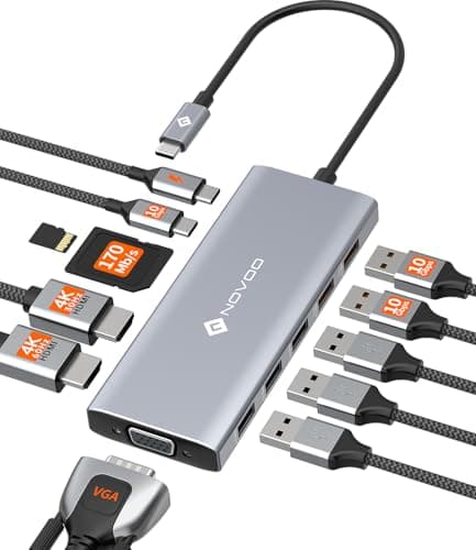 Image of NOVOO 12 in 1 Docking Station, USB C Dock Triple Display Multi-Port Dongle USBC Hub with Dual 4K HDMI, VGA, 10 Gbps USB-A and USB-C Data Ports, SD/TF 3.0,100W PD Laptop Dock for Dell/HP/Lenovo