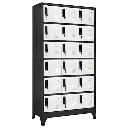 Image of GeenYuu Locker Cabinet Anthracite White Steel 90 x 40 x 180 cm with 18 Lockable Doors and Name Plate Holder for Office, School, Warehouse, Workshop, Garage, Hallway, Utility Room