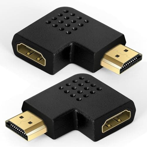 Image of AXFEE Right Angle HDMI Adapter, 90 and 270 Degree Angled Adapters, Male to Female HDMI Connector, Right Angle Flat Extender for TV, Projector, Monitor, Laptop, 2PCS (1 Pair)