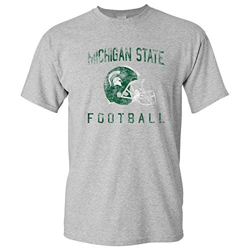 Image of NCAA Faded Football Helmet, Team Color T Shirt, College, University, Michigan State Spartans Sport Grey, Large