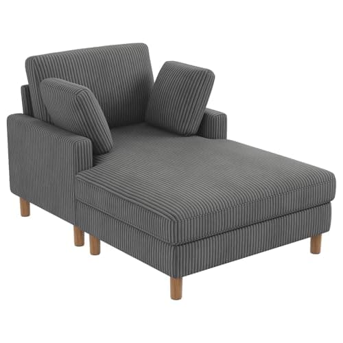 Image of Vesgantti Single Sofa Bed, Corduroy Upholstered 104cm Wide Chaise Lounge Chair Indoor, With 2 Extra Pillows, Perfect For Living Room, Bedroom, Office and Apartment, Tool-free Assembly, Grey