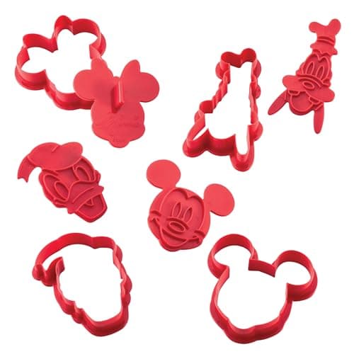 Image of Disney Home Bake with Mickey Mouse Cookie Cutter and Stamp Set, 8 Piece Decorating Tools, Red
