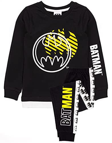 Image of DC Comics Batman Pyjamas Boys | Kids Black Yellow Bat Logo T-Shirt Long Length Bottoms | Childrens Dark Knight Movie Merchandise 10-11 Years