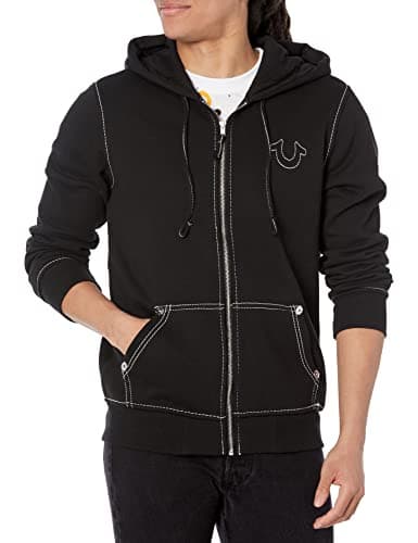 Image of True Religion Men's Big T Zip Up Hoodie, Jet Black, M