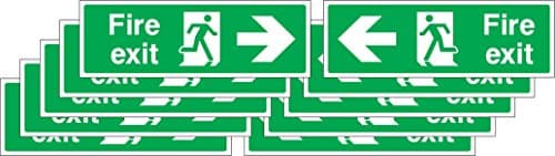 Image of Fire exit arrow Safety signs 300mm x 100mm - Pack of 10 signs 5 right arrow & 5 left arrow 1.2mm Rigid plastic