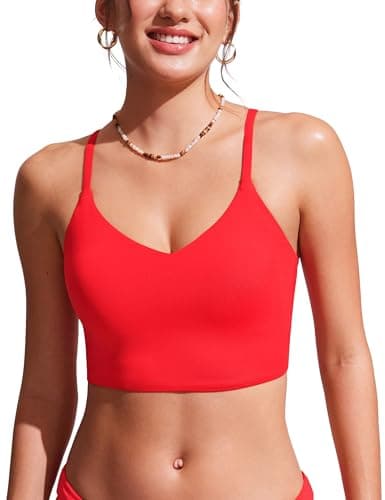 Image of CRZ YOGA Women's Bikini Tops Adjustable Spaghetti Straps Swimsuit Padded Athletic Bathing Suit Deep Red 10