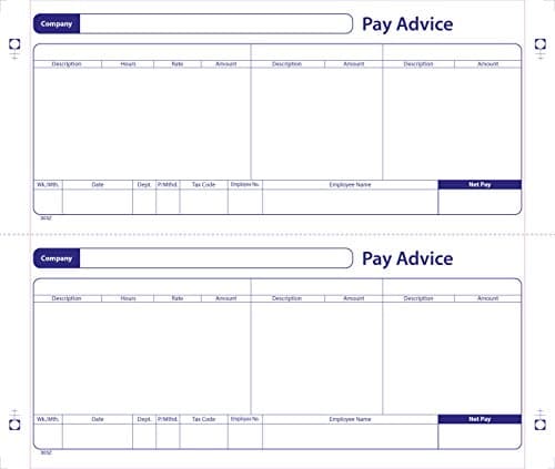 Image of Exacompta - Ref 303Z - Sage Compatible Business Forms - Payslips (Box of 1000) - 240 x 102mm in Size, 2 Parts Per Page, Suitable for Inkjet or Laser Printers