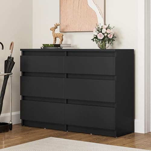 Image of YITAHOME Chest of Drawers Bedroom, Bedroom Furniture, Chest of Drawers Wood, 6 Drawer with Runners, Bedroom Storage Unit, Modern Bedroom Bedside Storage Cabinet, 100 * 30 * 70cm (Black)