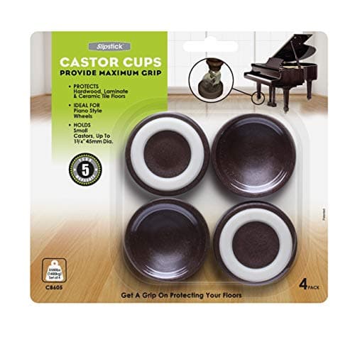 Image of Slipstick CB605 Floor Protectoring Castor Cups with Non Slip Rubber Feet (Set of 4) 45 mm Round Caster Cups for Furniture Wheels - Brown