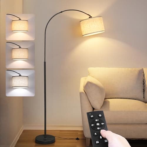 Image of Arc Floor Lamp,72" Floor Lamps with Remote Control&Lampshade,Stepless Dimmable Colors Temperature(3000K-6000K) & Brightness(10%-100%),Foot Switch,Standing Lamp for Living Room Bedroom Office-Black