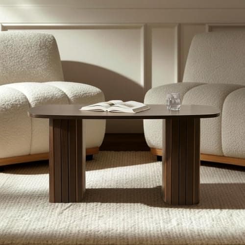 Image of OHS Coffee Tables for Living Room, Wooden Centre Table Madison Ribbed Wood Frame Decorative Small Coffee Table for Home Offices, Dark Brown Wood - 85 x 40 x 41cm