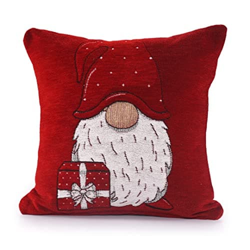 Image of Velosso Filled Gonks Cushion Christmas Soft Cotton Blended Chenille Filled Tapestry Xmas Festive Decorative Square Sofa Couch Pillow Scatter Cushion Nordic 43x43cms (1, Gonks Red)