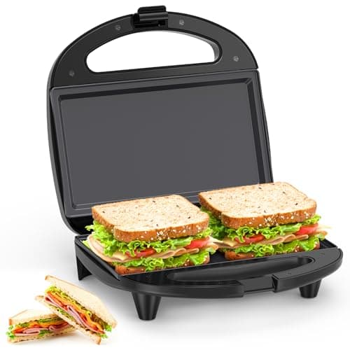 Image of Snailar 2 Slice Sandwich Toaster with Flat Plates, Non-Stick, PFOA Free, Cool Touch Handle, 750W, Black