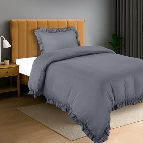 Image of Utopia Bedding Ruffle Duvet Cover - Single Duvet Cover Set with Pillowcase - Soft Microfibre Polyester Ruffle Bedding (Grey)