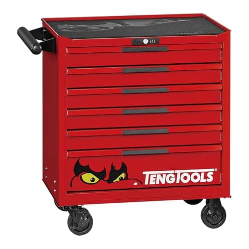 Image of Teng Tools 26 Inch Wide 6 Drawer PRO35 Heavy Duty Red Low Roller Cabinet - TSW26R6L