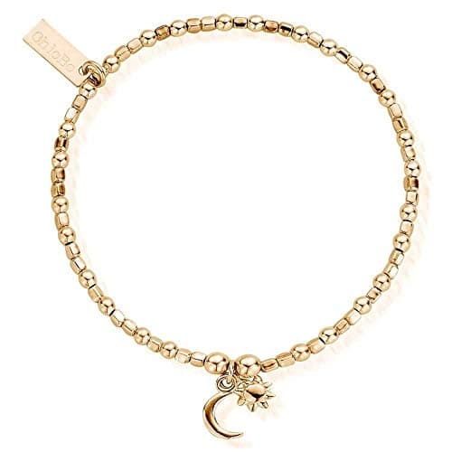 Image of ChloBo Gold Plated Mini Cube Dainty Moon & Sun Bracelet GBCFB1097