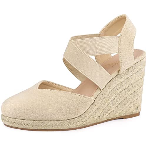 Image of Perphy Platform Closed Toe Espadrille Wedge Heel Sandals for Women Beige 4 UK/Label Size 6 US