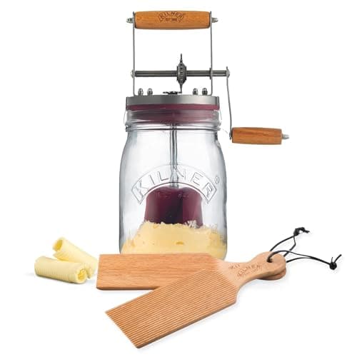 Image of Kilner Manual Butter Churner & Paddles for Homemade Butter, Wood Copper Black