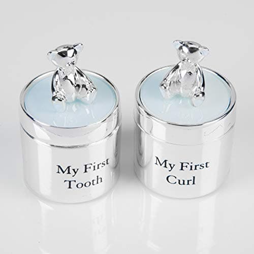 Image of Silverplated Blue My First Tooth and My First Curl Gift Set with Teddies