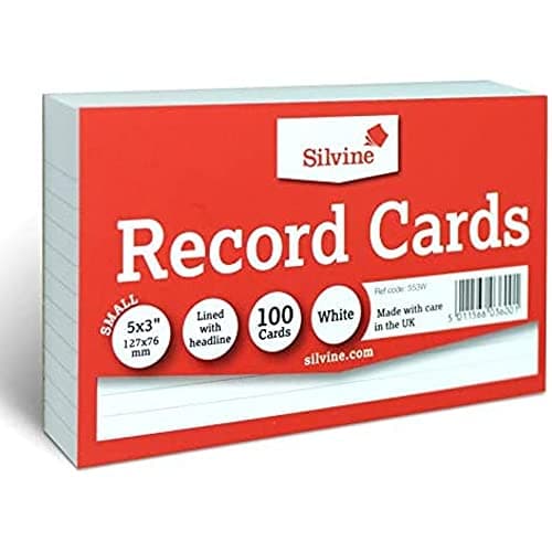 Image of 2 X Silvine Record Cards 126x77mm Ruled Pack of 100 - Color: White