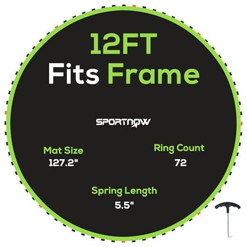 Image of SPORTNOW Trampoline Replacement Mat with Eight Rows of Stitching, Spring Pull Tool, 72 V-Hooks, for 12ft Trampoline, Using 14cm Springs, Trampoline Jumping Mat, Green