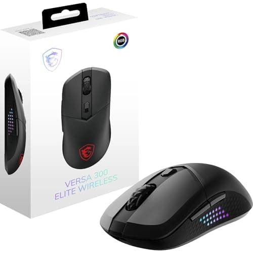 Image of MSI VERSA 300 ELITE WIRELESS Gaming Mouse - 26000 DPI Optical Sensor, 1000 Hz polling rate, Symmetrical, 60M+ Click OMRON Switches, 6 Buttons, 200-Hour Battery, 1ms Latency, RGB, 65g - Wired/Wireless
