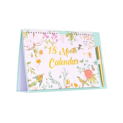 Image of 18 Month Desk Calendar July 2025 to December 2026 - Month to View Free Standing Spiral Desktop Planner - Flip Over with Space for Notes & Pen Included