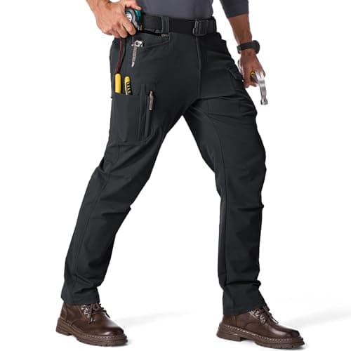 Image of Faysfad Men’s Work Trousers Stretch Cargo Utility Pants with Multi Pockets, Durable Heavy Duty Construction Trousers with Semi Elasticated Waist for Work, Outdoor (6858,Black,34)