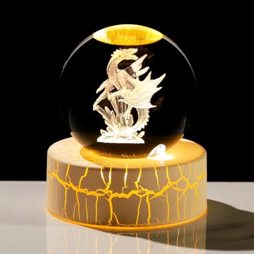 Image of Movdyka Crystal 3D Gothic Dragon 2.36in Ball Figurine Gifts for Men Him, Collectible Ornaments Sphere with Warm Light Base for Dragon Statue Lovers on Birthday