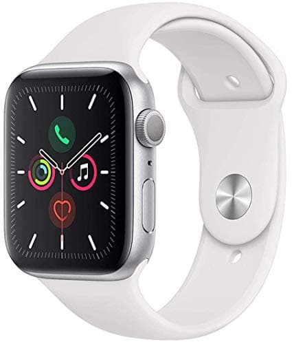 Image of Apple Watch Series 5 (GPS, 44mm) Silver Aluminum Case with White Sport Band (Renewed)