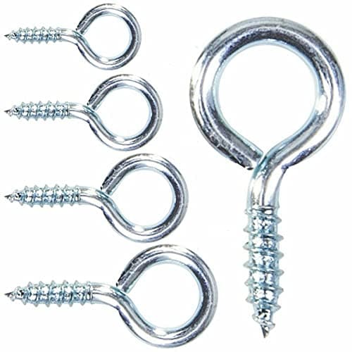 Image of Metal 55mm Screw in Vine Eyes Zinc Plated Steel Screw in Hooks Self Tapping Eyelet Screws for Wood Fixing Wires Indoor & Outdoor Pack of 20.