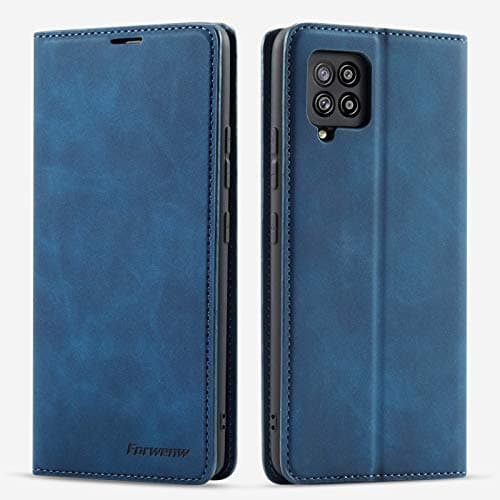 Image of QLTYPRI Case for Samsung Galaxy A42 5G, Premium PU Leather Cover TPU Bumper with Card Holder Kickstand Hidden Magnetic Adsorption Flip Wallet Case Cover for Samsung Galaxy A42 5G - Blue
