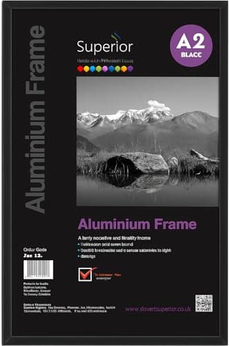 Image of SECO A2 Brushed Aluminium Picture Frame | Black | Perspex Safety Glass | Photo, Certificate & Artwork Display | Home & Office Decor