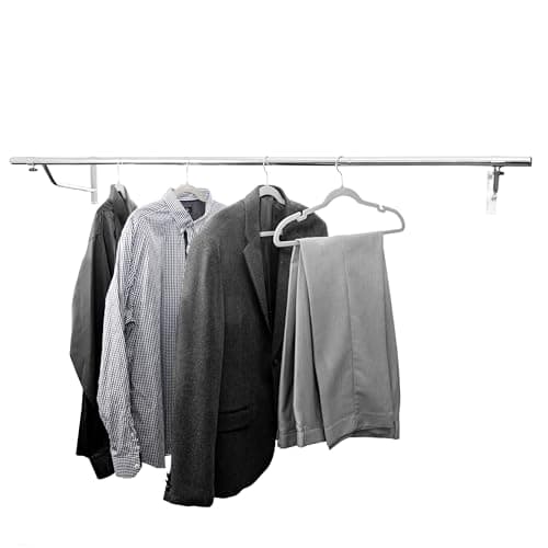 Image of House of Home Heavy Duty Wall Mounted Clothes Rail – 5ft Chrome Hanging Wardrobe Rail. Strong Metal Wall Rail for Clothes Storage & Organisation. Ideal for Coats, Shirts, Jackets & Accessories