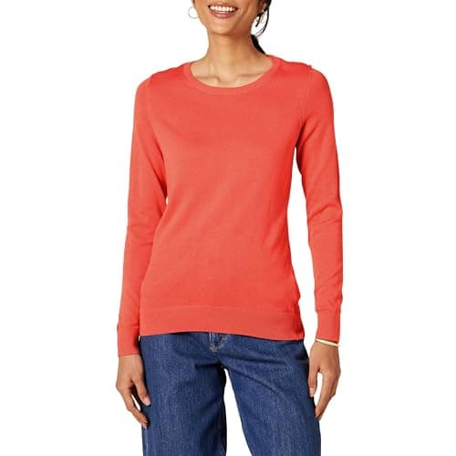 Image of Amazon Essentials Women's Long-Sleeve Lightweight Crewneck Jumper (Available in Plus Size), Coral Pink, S