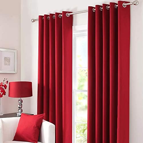 Image of Kinfolk Textile Blackout Thermal Eyelet Ring Top Insulated Pair of Curtains Including 2 Tiebacks (Red, 46" x 72")