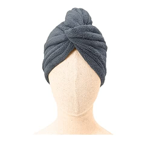 Image of Laam linen 100% COTTON Hair Turban Towel Dry Hair Towel Wrap Lightweight Turban Cap with Loop and Button Fastener Absorbent Dry Hair Quickly for Women (68 cm x 27 cm, Grey)