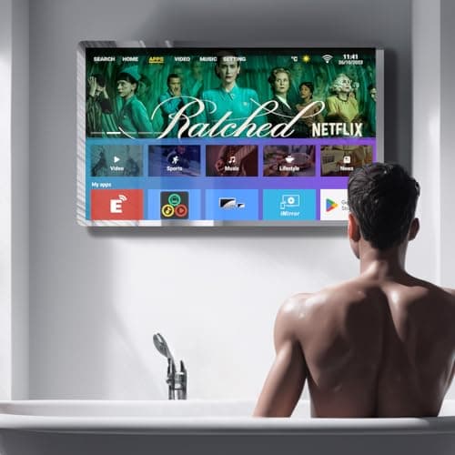 Image of Leotachi 32inch High-end Smart Bathroom Mirror TV - 4K Ultra HD, IP66 Waterproof, Android TV, Voice Remote Control, Built-in DVB-T/T2/C/S/S2 Tuner, HDMI (ARC), SPDIF, Upgrade Your Bathroom (Black)