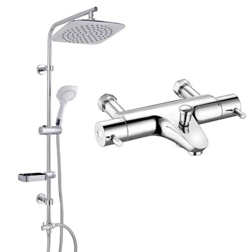 Image of AQUALONA® Aquacapri Shower Column, Overhead and Hand held Shower with 5 Different Sprays with Aqualona Bath/Shower Mixer. TMV2 and WRAS Certified (Aquacapri Shower Column with Shower Mixer)